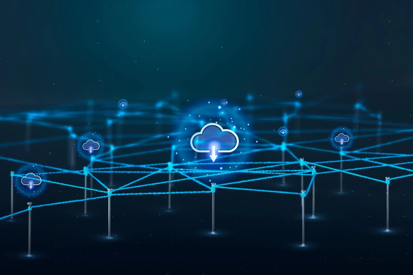 Cloud icon connected to a network of nodes