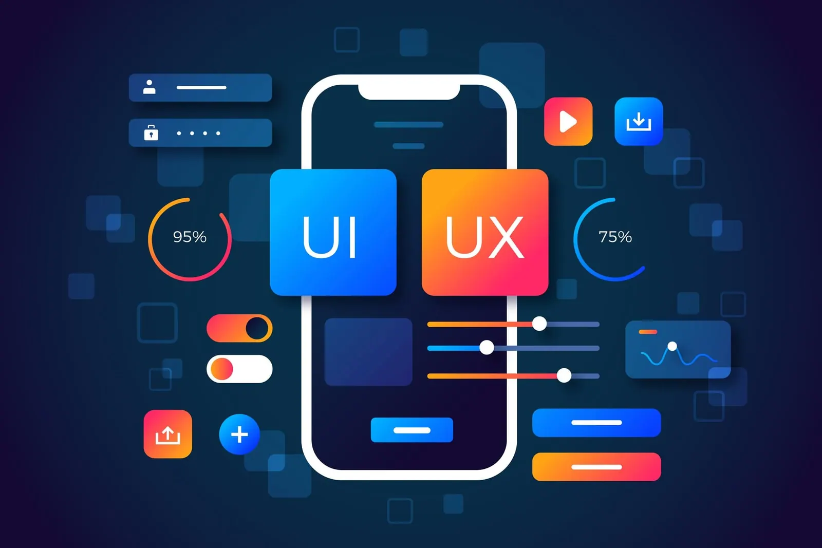 Smartphone showing UI and UX design elements